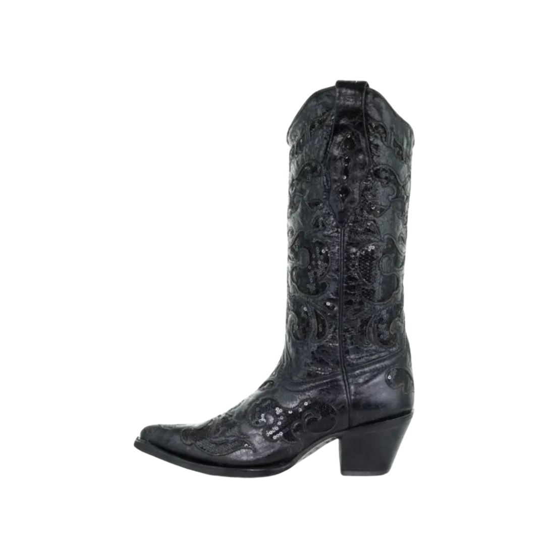 Corral Women's Goat Sequins Inlay Black Boots