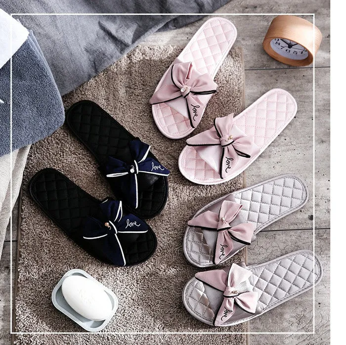 Women Silk Slippers w/ Cute Love Bow