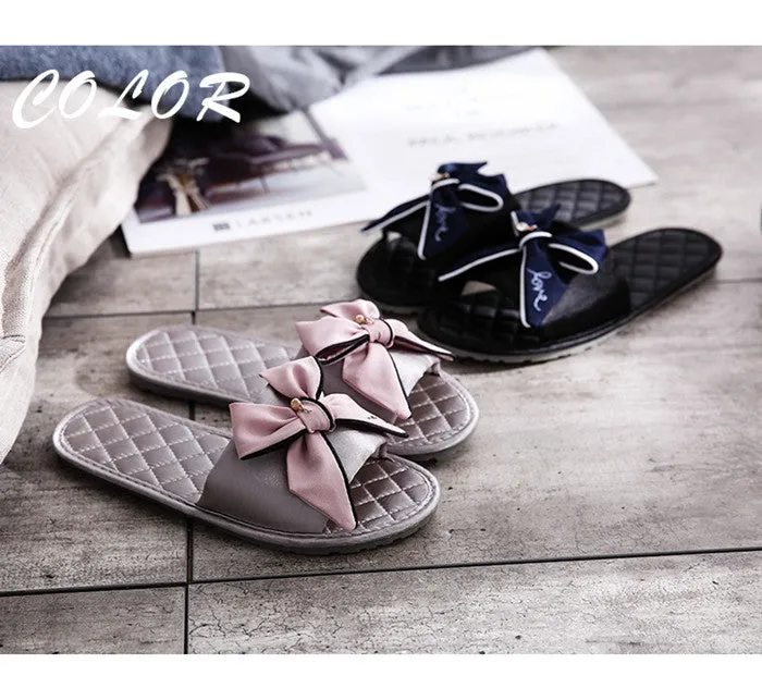Women Silk Slippers w/ Cute Love Bow