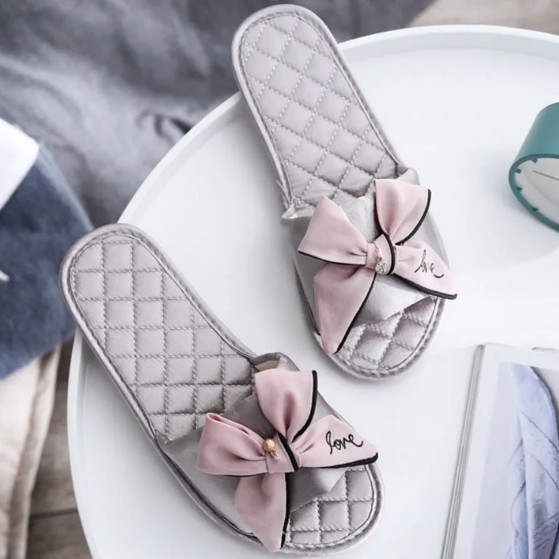 Women Silk Slippers w/ Cute Love Bow