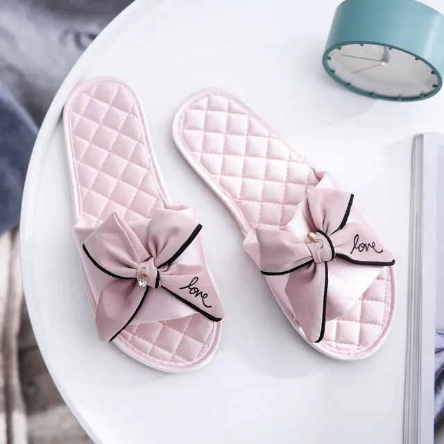 Women Silk Slippers w/ Cute Love Bow