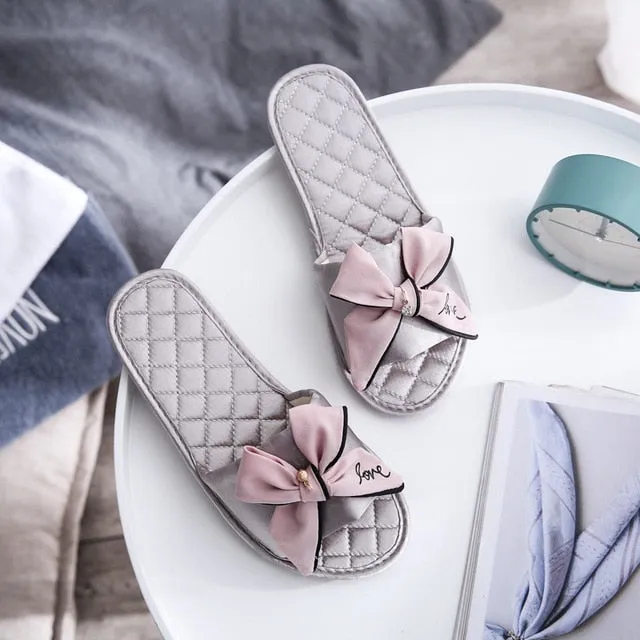 Women Silk Slippers w/ Cute Love Bow