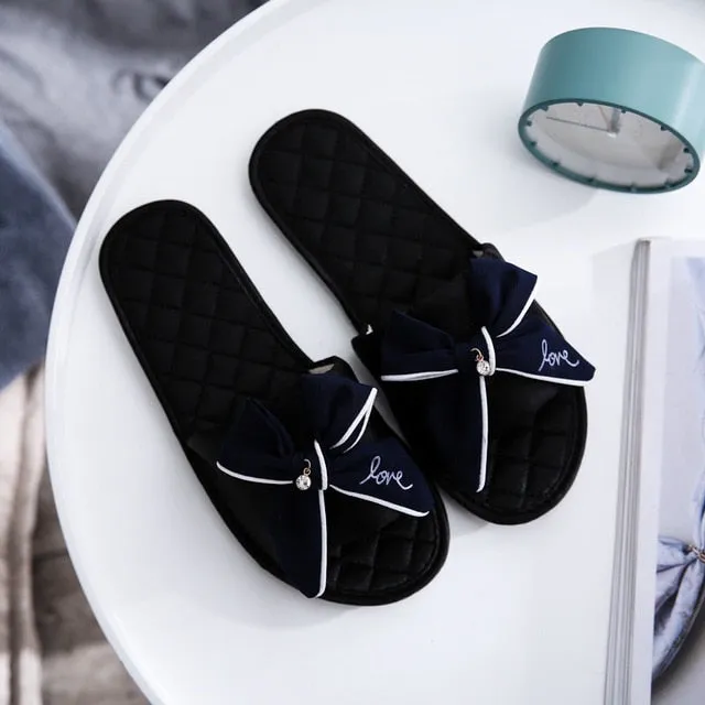 Women Silk Slippers w/ Cute Love Bow