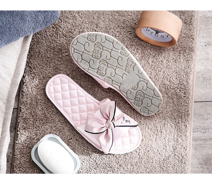 Women Silk Slippers w/ Cute Love Bow