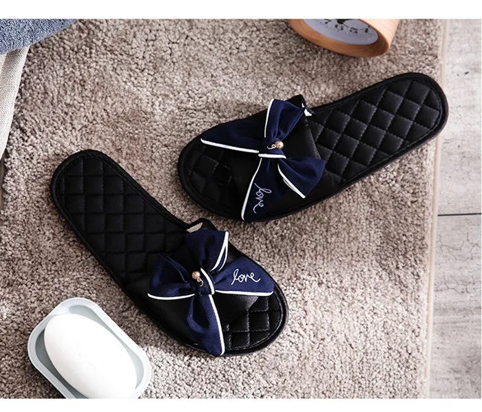 Women Silk Slippers w/ Cute Love Bow