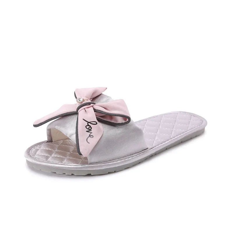 Women Silk Slippers w/ Cute Love Bow