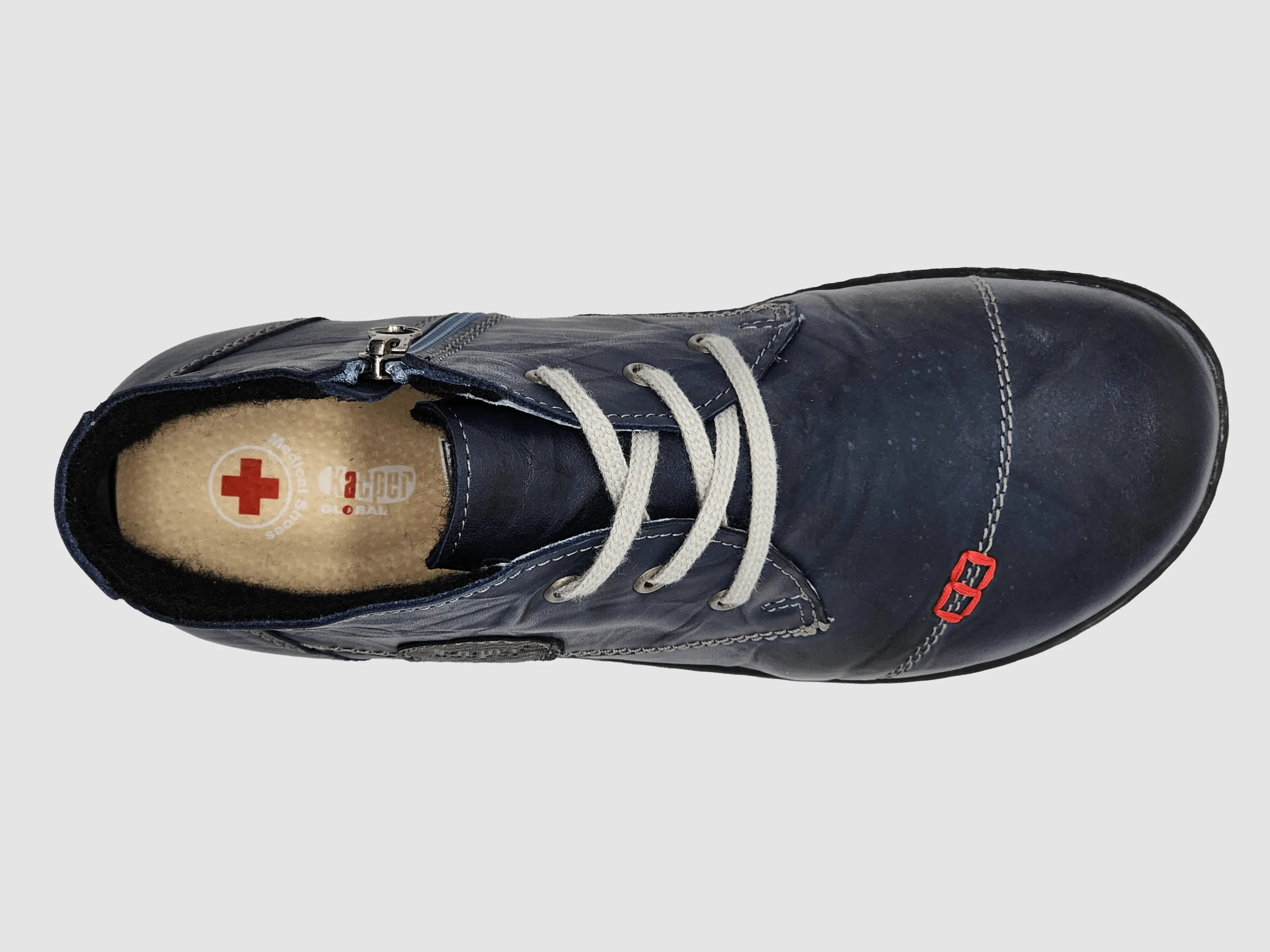 Women's Medical-Sole Wool-Lined Zip-Up Leather Boots - Navy