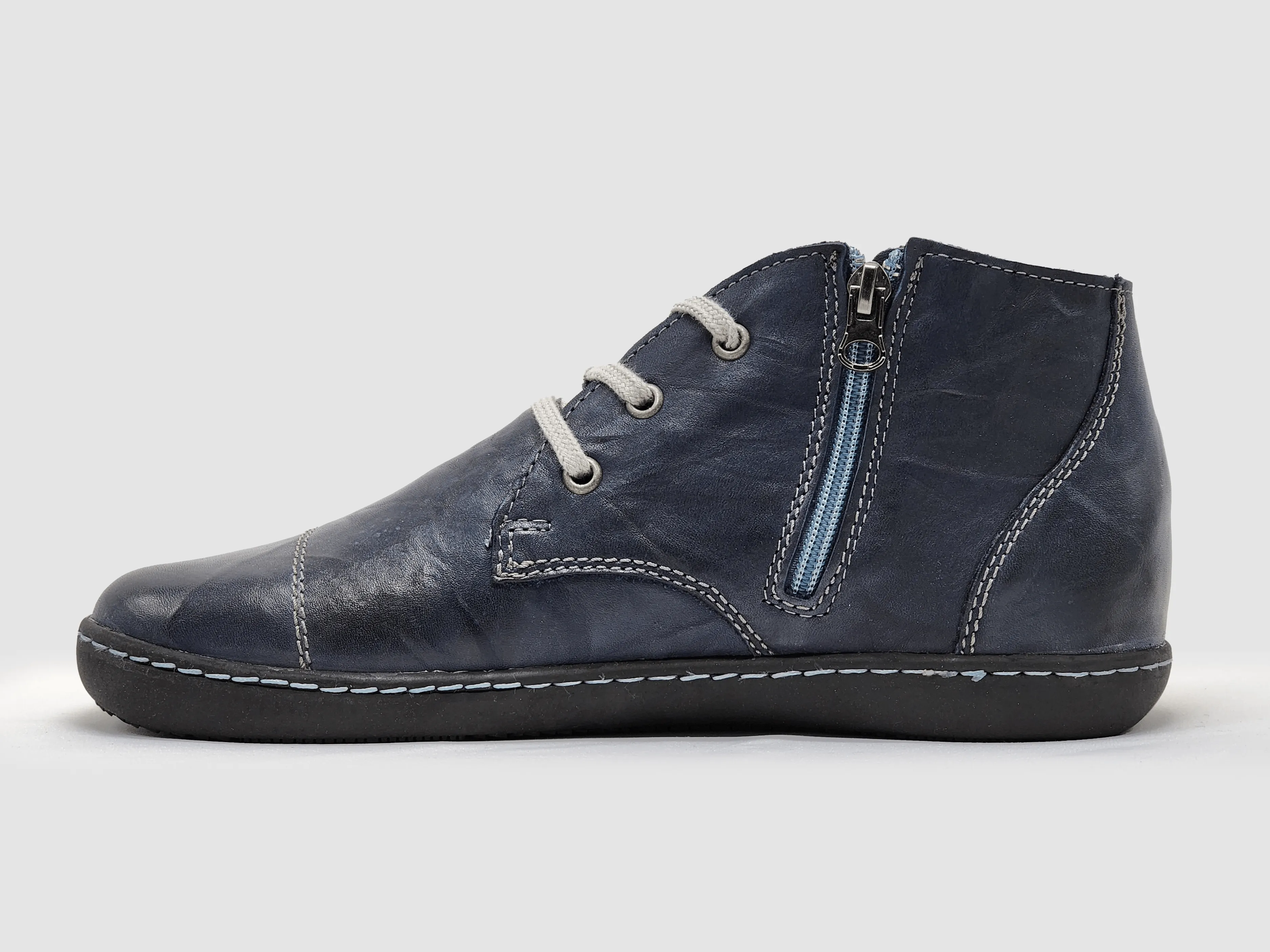 Women's Medical-Sole Wool-Lined Zip-Up Leather Boots - Navy